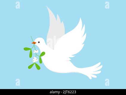 Dove with christmas mistletoe branch isolated on white background. Stock Vector