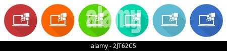 Laptop, notebook, computer icon set, flat design vector illustration in 6 colors options for webdesign and mobile applications Stock Vector