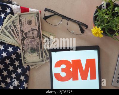 In this photo illustration, 3M Company (originally the Minnesota Mining and Manufacturing Company) logo seen displayed on a tablet. Stock Photo
