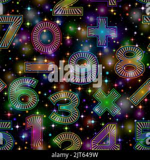 Seamless Pattern, Numbers on the Tile Background of the Night Starry Sky. Vector Stock Vector