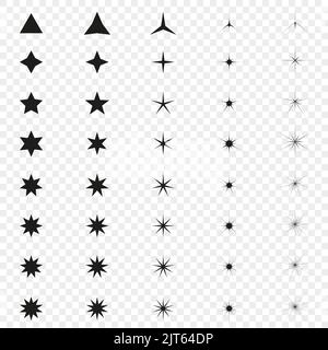 Stars collection. Star vector icons. Black set of Stars, isolated on transparent background. Star icon. Stars in modern simple flat style Stock Vector