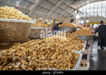 Peeled walnuts for sale close-up on the local food market in Georgia Stock Photo