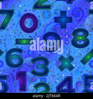 Seamless Pattern, Numbers on the Abstract Blue Tile Background. Vector Stock Vector
