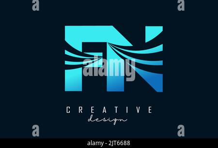 Creative blue letter Fn f n logo with leading lines and road concept design. Letters with geometric design. Vector Illustration with letter and creati Stock Vector
