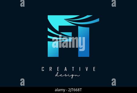Creative blue letter FT f t logo with leading lines and road concept design. Letters with geometric design. Vector Illustration with letter and creati Stock Vector
