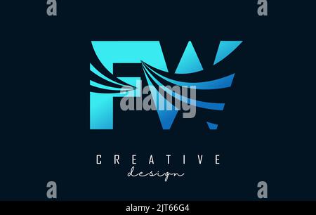 Creative blue letter FW f w logo with leading lines and road concept design. Letters with geometric design. Vector Illustration with letter and creati Stock Vector