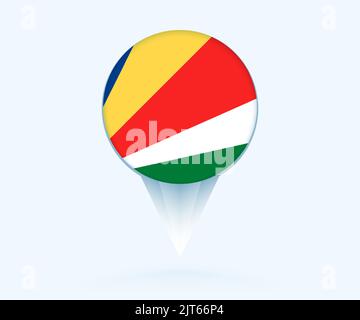Map pointer with flag of Seychelles. Vector flag sign on blue background. Stock Vector