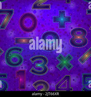 Seamless Pattern, Numbers on the Tile Background of the Night Starry Sky. Vector Stock Vector