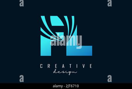 Creative blue letter FL f l logo with leading lines and road concept design. Letters with geometric design. Vector Illustration with letter and creati Stock Vector