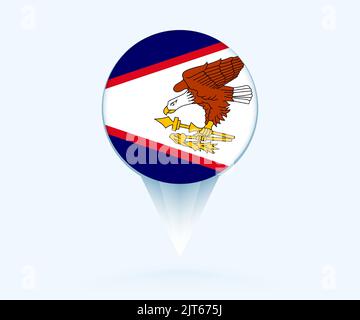 Map pointer with flag of American Samoa. Vector flag sign on blue background. Stock Vector