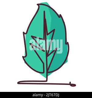 Green leaf continuous single stroke drawing. Simple flat colored drawing for natural and environmental concept. icon and symbol vector illustration si Stock Vector