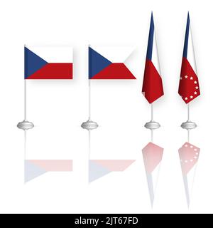 Czech flag in four versions with mirror reflection. Front view, vector illustration. Stock Vector