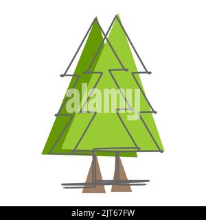 Continuous single line drawing of a pine tree. Simple flat colored drawing for natural and environmental concept. Symbol and icon design Stock Vector