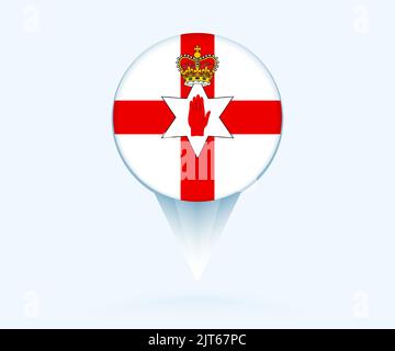 Map pointer with flag of Northern Ireland. Vector flag sign on blue background. Stock Vector