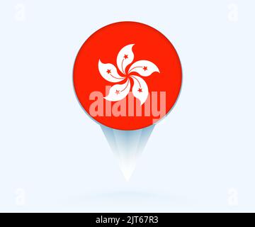 Map pointer with flag of Hong Kong. Vector flag sign on blue background. Stock Vector
