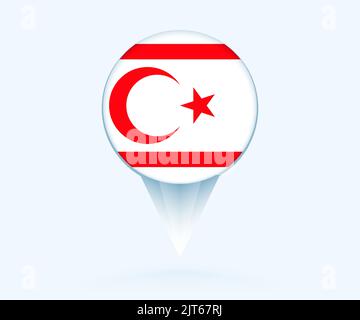 Map pointer with flag of Northern Cyprus. Vector flag sign on blue background. Stock Vector