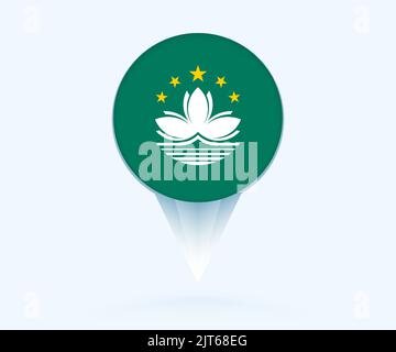 Map pointer with flag of Macau. Vector flag sign on blue background. Stock Vector