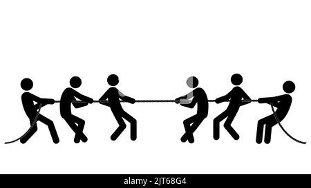 Set of stick figures tug of war on a white background. Flat style, vector illustration. Stock Vector