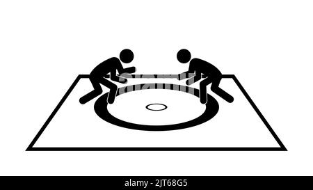 Stick figures of wrestlers in a rack on a carpet, flat vector illustration. Stock Vector