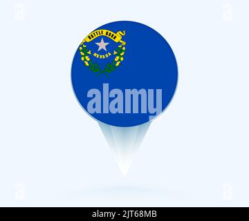 Map pointer with flag of Nevada. Vector flag sign on blue background. Stock Vector