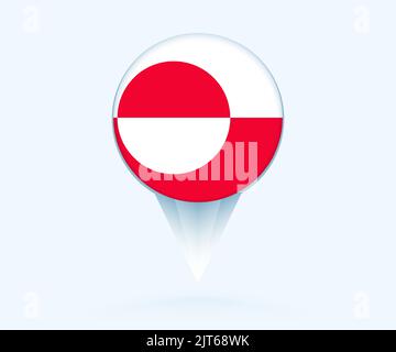 Map pointer with flag of Greenland. Vector flag sign on blue background. Stock Vector