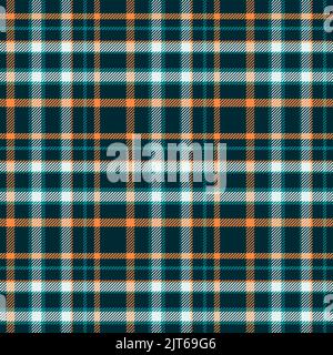 Deep blue, orange modern tartan plaid Scottish seamless pattern. Texture checked plaid designed for clothes. shirts, dresses, bedding, paper, blanket. Stock Vector