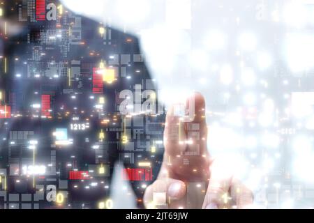 A businessman touching internet broadband streaming- internet security and data protection concept Stock Photo