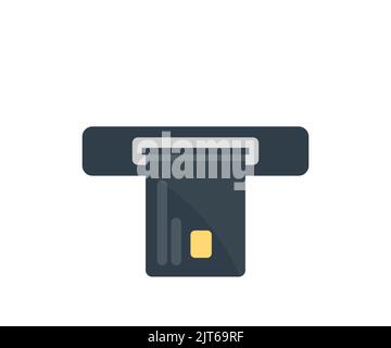 Atm cash slot, ATM credit card sign logo design. Cash machine inserting credit card, atm sign, electronic device vector design and illustration. Stock Vector