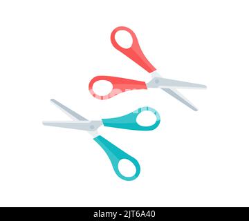 Open scissors  Red, Green logo design. Repair of clothes, atelier, haircut, beauty, cutting paper vector design and illustration. Stock Vector