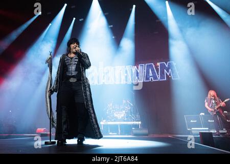 Trondheim, Norway. 06th, August 2022. The Norwegian glam rock band Wig Wam performs a live concert at Trondheim Spektrum in Trondheim. Here vocalist Glam is seen live on stage. (Photo credit: Gonzales Photo - Tor Atle Kleven). Stock Photo