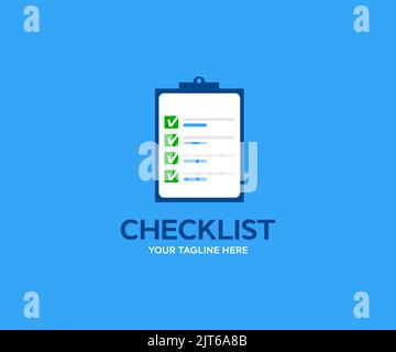 Checking business task success, questionnaire checkbox logo design. Checklist for verification and self-discipline. Necessary quality. Stock Vector