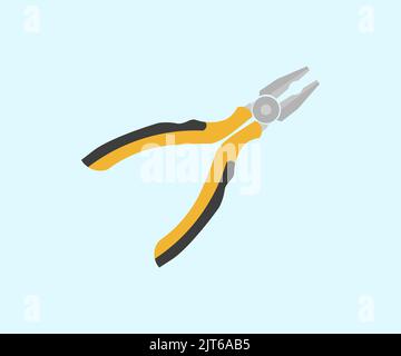 New wire cutters with yellow black rubber handles logo design. Electrician tool for repair and construction vector design and illustration. Stock Vector