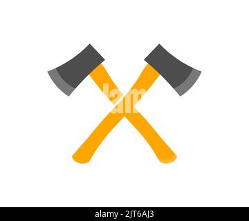 Cross Axe, Crossed wooden axes logo design. Flat illustration of survival axe vector icon for web design vector design and illustration. Stock Vector