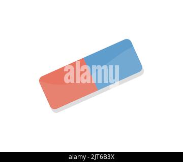 Red and blue eraser school education logo design. Erasing tool vector. Isometric drawing item, education and knowledge, geometry lesson or class. Stock Vector