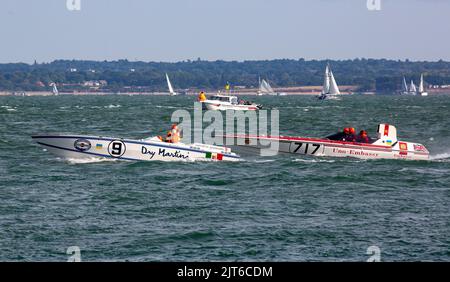 Cowes, UK. 28th Aug, 2022. Powerboats racing in the 2022 Cowes Torquay Cowes Race at Cowes Isle of Wight, Credit: Martin Augustus/Alamy Live News Stock Photo