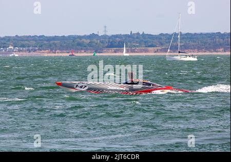 Cowes, UK. 28th Aug, 2022. Powerboats racing in the 2022 Cowes Torquay Cowes Race at Cowes Isle of Wight, Credit: Martin Augustus/Alamy Live News Stock Photo