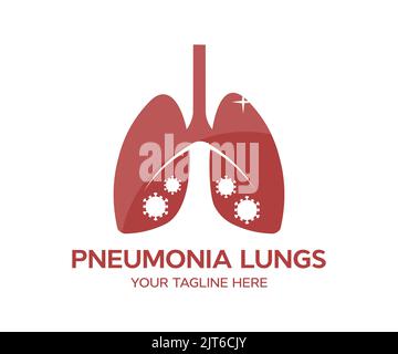 Lungs pneumonia logo design. Human lungs infected by the virus. Respiratory infection caused by a virus vector design and illustration. Stock Vector