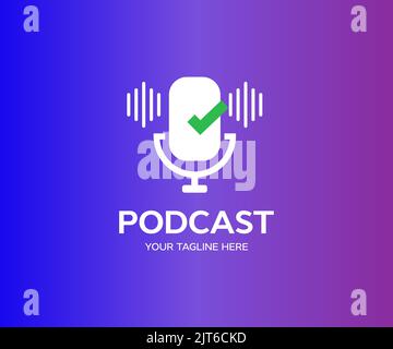 Live online Podcast, Microphone with waveform logo design. Podcast or Radio  vector design and illustration. Stock Vector