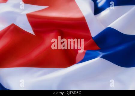 A closeup shot of deep tones of the ruffled flag of Cuba Stock Photo