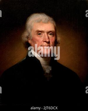 Official Presidential portrait of Thomas Jefferson by Rembrandt Peale.The portrait id from 1800 when Jefferson was 57 Stock Photo