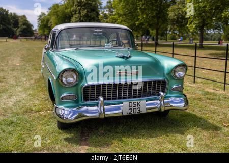 1955 Chevrolet Bel Air ‘DSK 203’ on display at the American Auto Club Rally of the Giants, held at Blenheim Palace on the 10th July 2022 Stock Photo