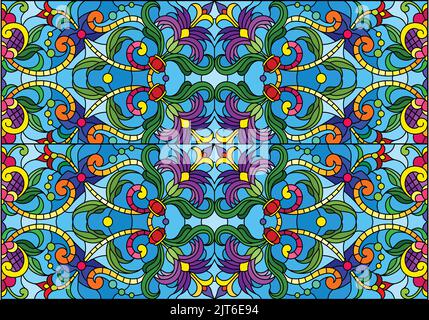 Computer graphics. Illustration of abstract floral background, psychedelic symmetrical ornament. Traditional oriental mosaic for design, carpet pat Stock Vector