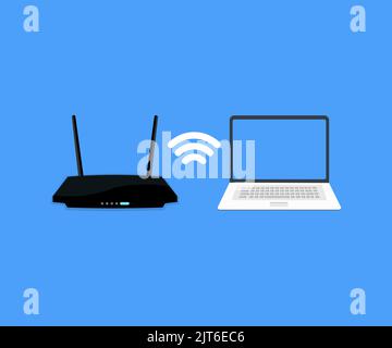 Wireless router using Laptop logo design. Internet connection, concepts wifi connect vector design and illustration. Stock Vector