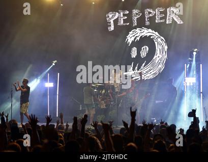 August 25, 2022, Portsmouth, Virginia, USA: PEPPER  brings  some island reggae  to t he Atlantic Union Bank Pavilion in Portsmouth, Virginia on 25 August 2022.. photo.Â© Jeff Moore (Credit Image: © Jeff Moore/ZUMA Press Wire) Stock Photo