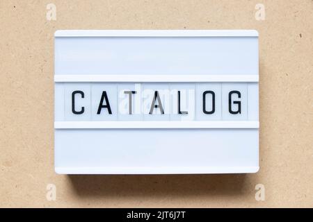 Lightbox with word catalog on wood background Stock Photo
