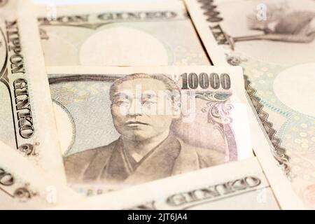 Group of Japanese banknote 10000 yen background Stock Photo