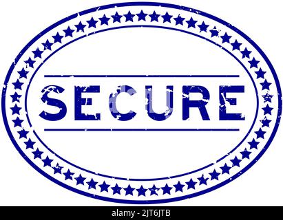 Grunge blue secure word oval rubber seal stamp on white background Stock Vector