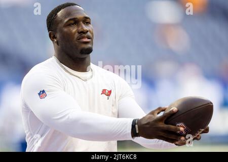 Tampa Bay Buccaneers linebacker Devin White (45) walks to the line during a  NFL football game against the Green Bay Packers, Sunday, Sept. 25, 2022 in  Tampa, Fla. (AP Photo/Alex Menendez Stock