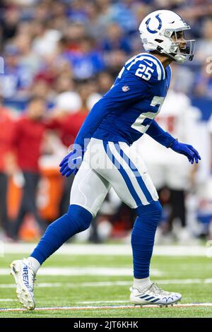 Indianapolis Colts defensive back Rodney Thomas II (25) calls out