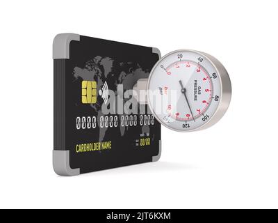 credit card and manometer on white background. Isolated 3D illustration Stock Photo